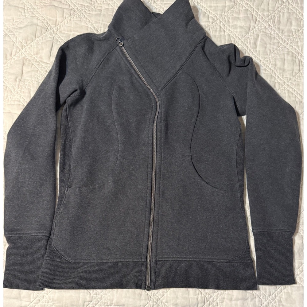 Lululemon Cuddle Up Jacket Charcoal Grey Asymmetrical Zip Funnel Neck Size 8